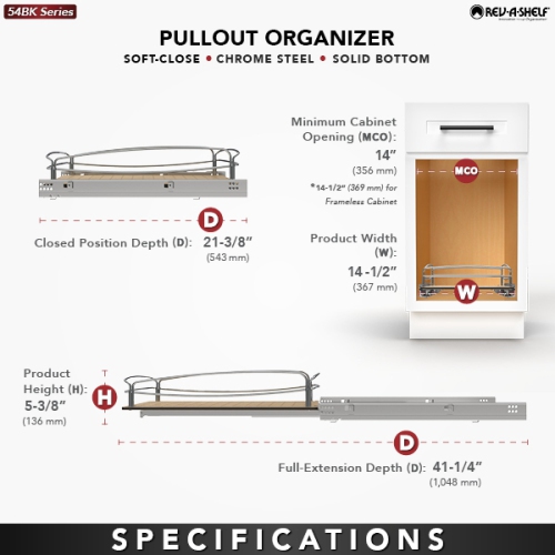 Rev-A-Shelf Solid Bottom Pull Out Base Soft Close Cabinet Organizer, 54BK-15SC-1
