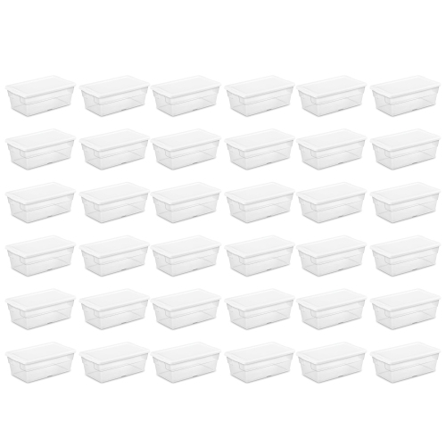 Sterilite 6 Qt Clear Plastic Storage Container Bin Snap Close White Lid, 36 Pack