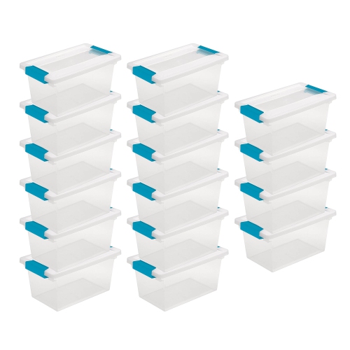Sterilite Plastic Medium Clip Storage Box Container with Latching Lid, 16 Pack
