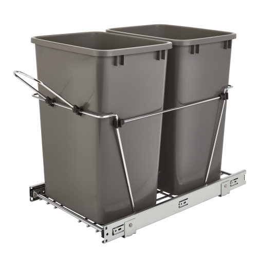REV-A-SHELF  Double Pullout Trash Can 35 Qt. for Kitchen, Gray, Rv-18Kd-13C-S