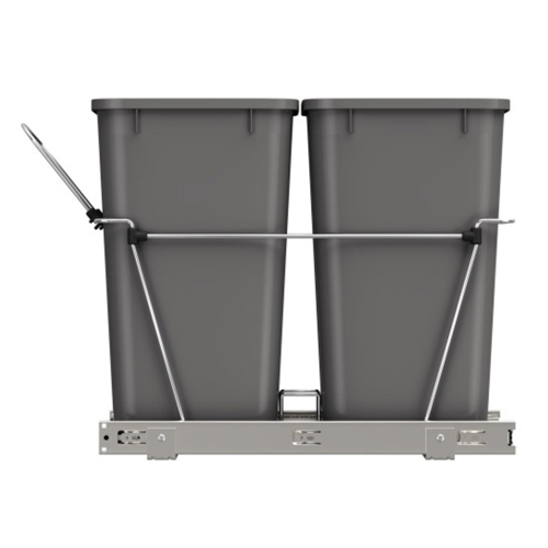 Rev-A-Shelf Double Pullout Trash Can 35 qt. for Kitchen, Gray, RV-18KD-13C-S