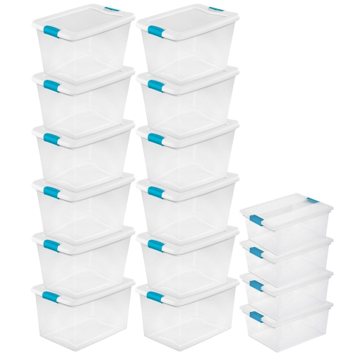 Sterilite 64 Quart Latching Storage Tote Box + Deep Clip Box (4 Pack)
