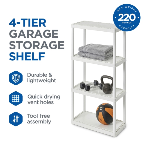 Gracious Living 4 Shelf Fixed Height Light Duty Storage Unit, White
