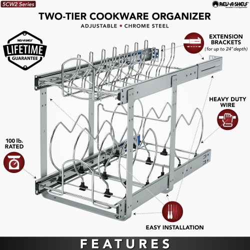 Rev-A-Shelf Pull Out Cabinet Pot and Pan Organzier, 12" Width, 5CW2-1222-CR