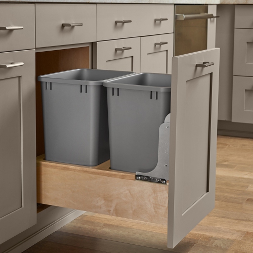 Rev-A-Shelf Double Pullout Bottom Mount Trash Can 35 qt., Gray, 4WCBM-18DM-2