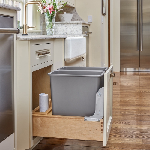 Rev-A-Shelf Double Pullout Bottom Mount Trash Can 35 qt., Gray, 4WCBM-18DM-2