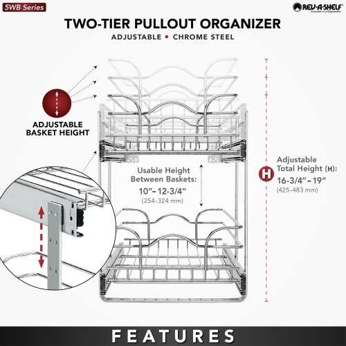 Rev-A-Shelf Kitchen Cabinet Pull Out Shelf Organizer, 12 x 22 In, 5WB2-1222CR-1