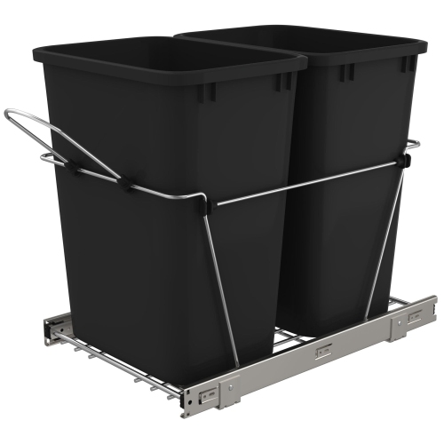 REV-A-SHELF  Double Pullout Trash Can 35 Qt. for Kitchen, Black, Rv-18Kd-18C S