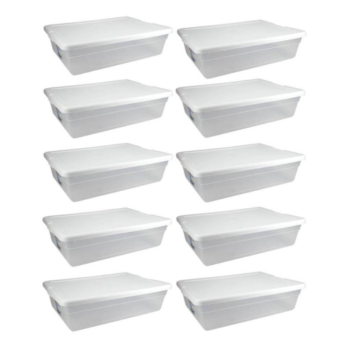 STERILITE  28 Qt Clear Stackable Under Bed Organizer Storage Container, (10 Pack)