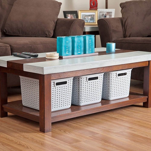 Sterilite 12736 Tall Weave Plastic Laundry Hamper Storage Basket, Gray