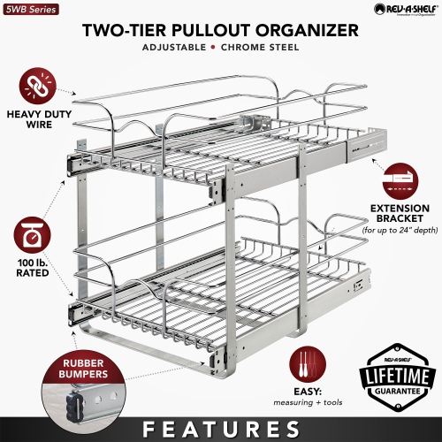 Rev-A-Shelf Kitchen Cabinet Pull Out Shelf Organizer, 15 x 22 In, 5WB2-1522CR-1