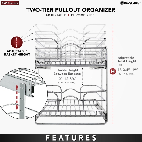 Rev-A-Shelf Kitchen Cabinet Pull Out Shelf Organizer, 15 x 22 In, 5WB2-1522CR-1