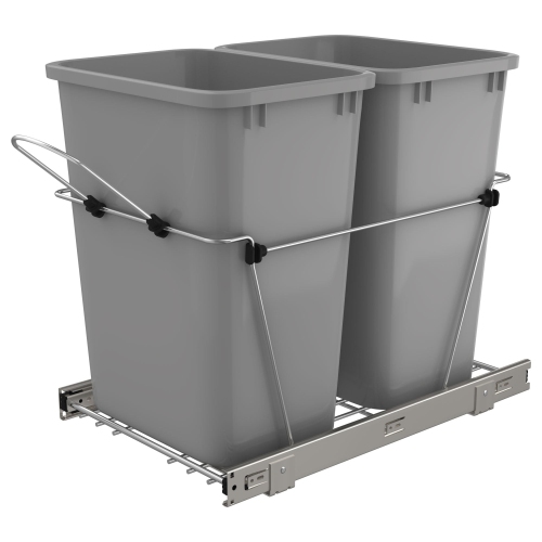 REV-A-SHELF  Double Pullout Trash Can 35 Qt. for Kitchen, Silver, Rv-18Kd-17C S