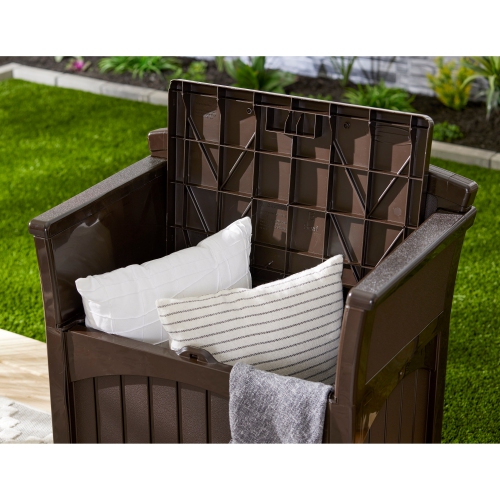 Suncast 31 Gallon Patio Seat Outdoor Storage and Bench Chair, Java | PB2600J