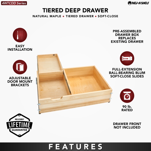 Rev-A-Shelf 4WTCDD-36HSC-1 33 Inch Tiered Deep Drawer Organizer with Soft Close
