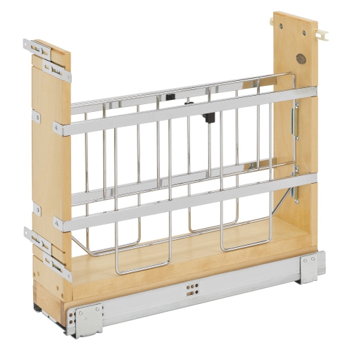 REV-A-SHELF  5" Pull Out Cabinet Tray Divider Organizer W/soft-Close, 447-Bcsc-5C It was not clear that we first needed to screw on the pieces to connect to the track- the one half sheet of paper included with the box wasn’t numbered or included in the main set of directions