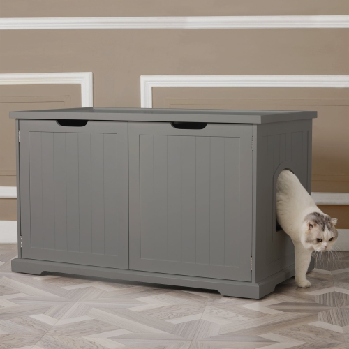 Merry Products Pet Cat Washroom Storage Bench w/Removable Partition Wall, Gray