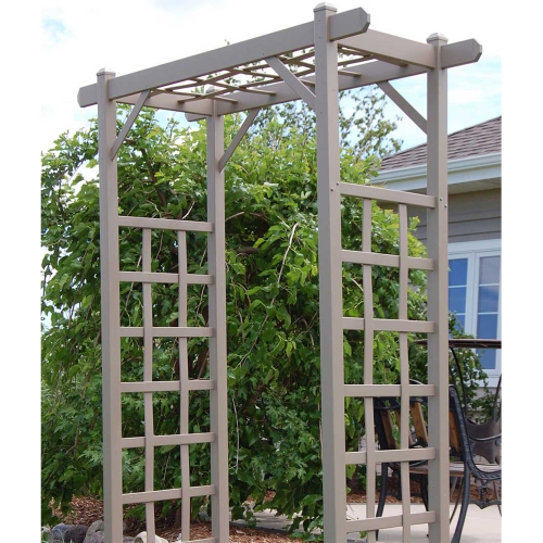 DURA-TREL INC  Dura-Trel Elmwood Arbor 57" X 84" Pvc Outdoor Garden Arch Lattice Trellis, Mocha