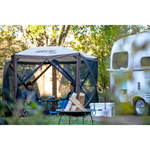 CLAM  Quick-Set Venture 9 X 9 Ft Portable Outdoor Camping Canopy Shelter In Tan