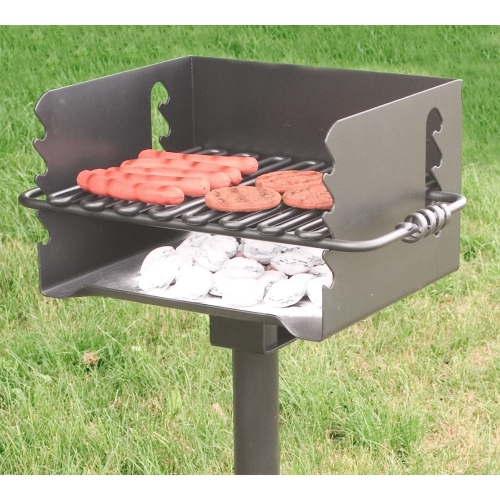 Pilot Rock CBP 135 Park Style Steel Outdoor BBQ Charcoal Grill and Post, Black