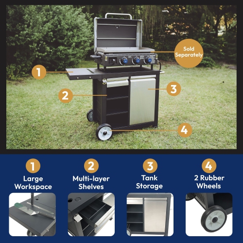 Razor – Chariot universel de préparation sur roulettes pour plaques et grilles extérieures portatives, noir