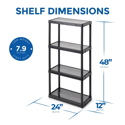 Gracious Living 4 Shelf Fixed Height Light Duty Storage Unit, Black