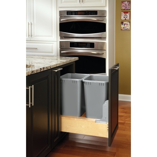 Rev-A-Shelf Double Pullout Bottom Mount Trash Can 50 qt., Gray, 4WCBM-2150DM-2