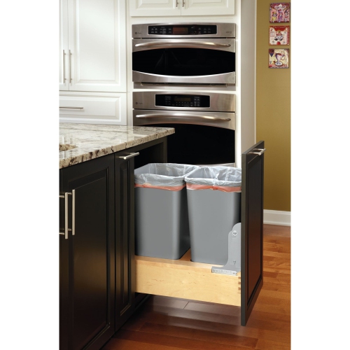 Rev-A-Shelf Double Pullout Bottom Mount Trash Can 50 qt., Gray, 4WCBM-2150DM-2