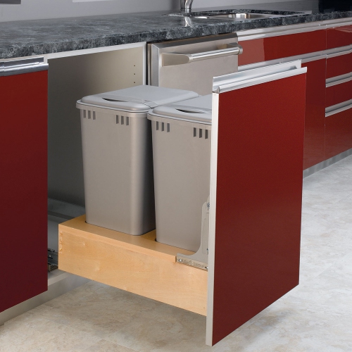 Rev-A-Shelf Double Pullout Bottom Mount Trash Can 50 qt., Gray, 4WCBM-2150DM-2