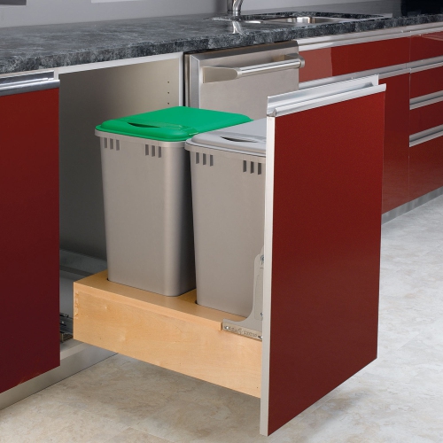 Rev-A-Shelf Double Pullout Bottom Mount Trash Can 50 qt., Gray, 4WCBM-2150DM-2