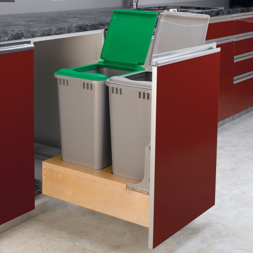 Rev-A-Shelf Double Pullout Bottom Mount Trash Can 50 qt., Gray, 4WCBM-2150DM-2