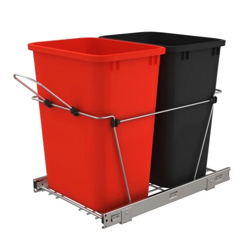 REV-A-SHELF  Double Pullout Trash Can 35 Qt. for Kitchen, Red, Rv-18Kd-1618C-S