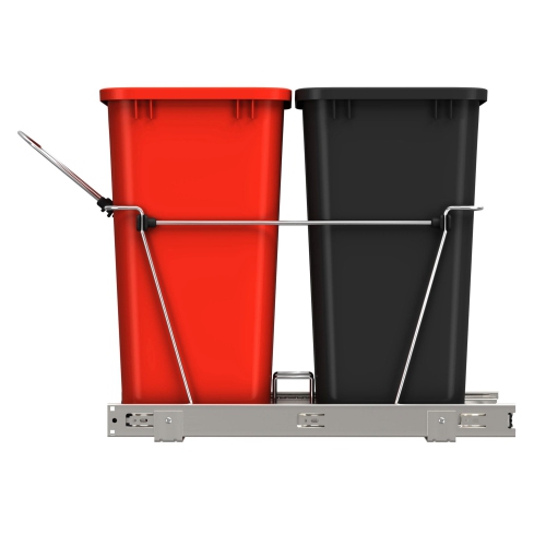 Rev-A-Shelf Double Pullout Trash Can 35 qt. for Kitchen, Red, RV-18KD-1618C-S