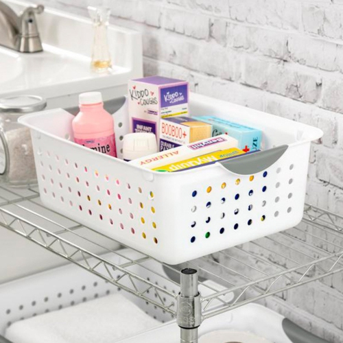 Sterilite Medium Ultra Plastic Storage Organizer Basket with Handles,