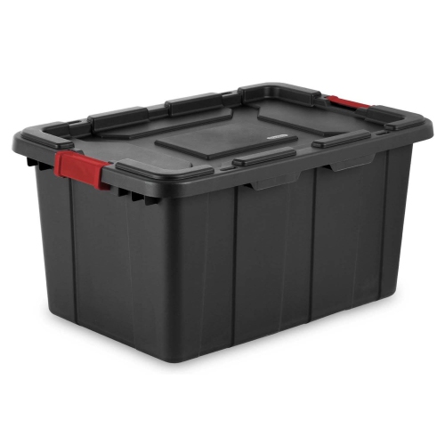 Sterilite 15 Gallon Durable Rugged Industrial Tote with Red Latches, 12 Pack