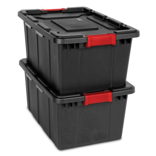 Sterilite 15 Gallon Durable Rugged Industrial Tote with Red Latches, 12 Pack