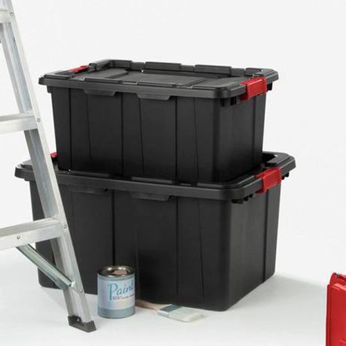 Sterilite 15 Gallon Durable Rugged Industrial Tote with Red Latches, 12 Pack