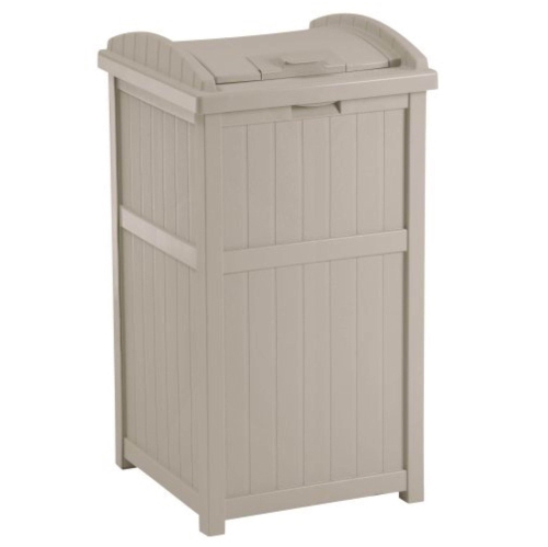 SUNCAST  30-33 Gallon Deck Patio Resin Garbage Trash Can Hideaway, Taupe (3 Pack)