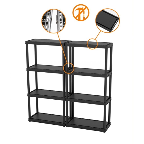 Gracious Living 4 Shelf Fixed Height Light Duty Storage Unit, Black