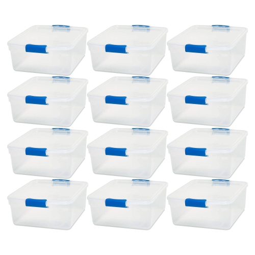 Homz 15.5 Quart Heavy Duty Clear Plastic Stackable Storage Containers, 12 Pack