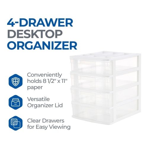 Gracious Living – rangement de bureau à 4 tiroirs avec couvercle de rangement, blanc