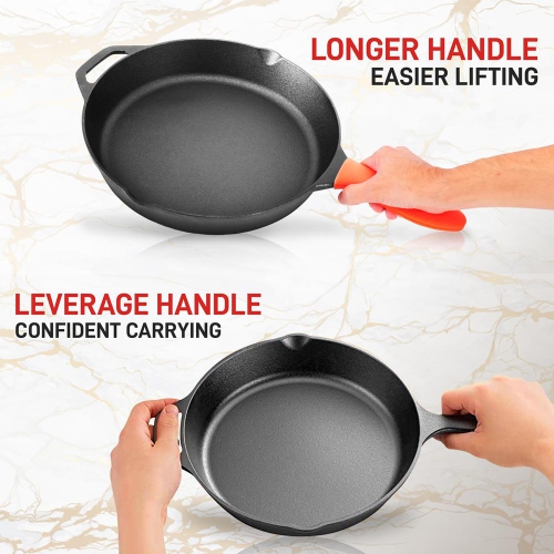 12'' Pre-Seasoned Cast Iron Pan - Fry Pan with Glass Lid & Silicone Handle