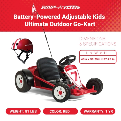 Radio Flyer – Kart à l’extérieur ajustable et alimenté par piles pour enfants, 941HZ, rouge