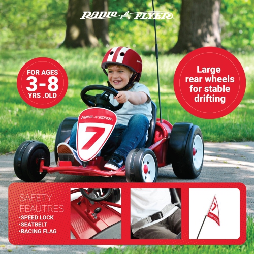 Radio Flyer – Kart à l’extérieur ajustable et alimenté par piles pour enfants, 941HZ, rouge