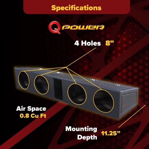 QPower QBFORDFF09408 8 Inch Quad Port Subwoofer Box for Ford F150 and F250/350
