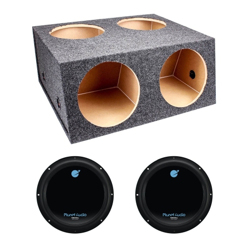 QPOWER  4 Hole 12 Inch Enclosure And Planet Audio Ac12D 1800W Subwoofer (2 Pack) 
