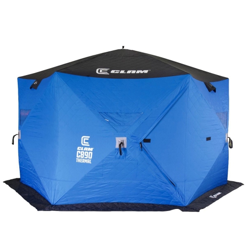 CLAM  C-890 Portable 11.5 Ft 6 Person Pop Up Ice Fishing Thermal Hub Shelter Tent