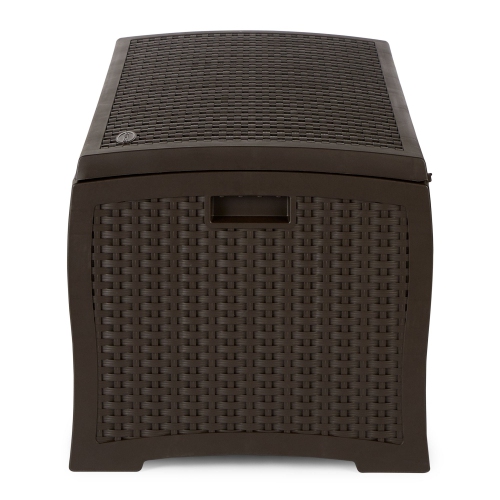 Suncast DBW7300 73 Gallon Resin Wicker Outdoor Patio Storage Deck Box, Mocha