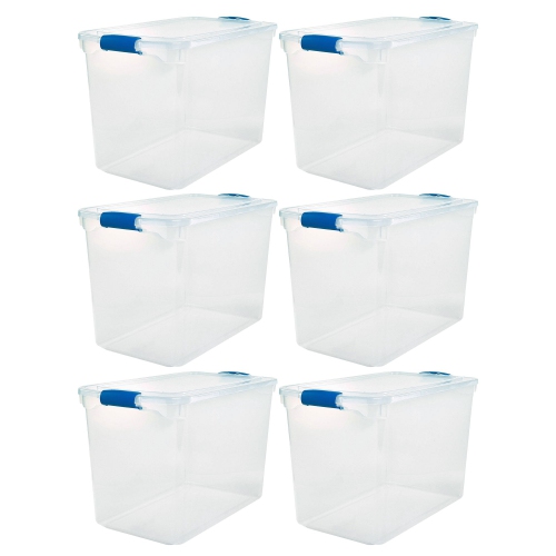 Homz 112 Quart Heavy Duty Clear Plastic Stackable Storage Containers, 6 Pack