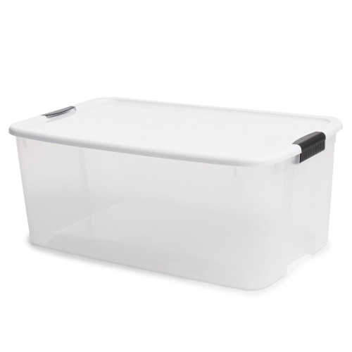 Sterilite 116 Quart Clear Stackable Latching Storage Box Containers, 4 Pack